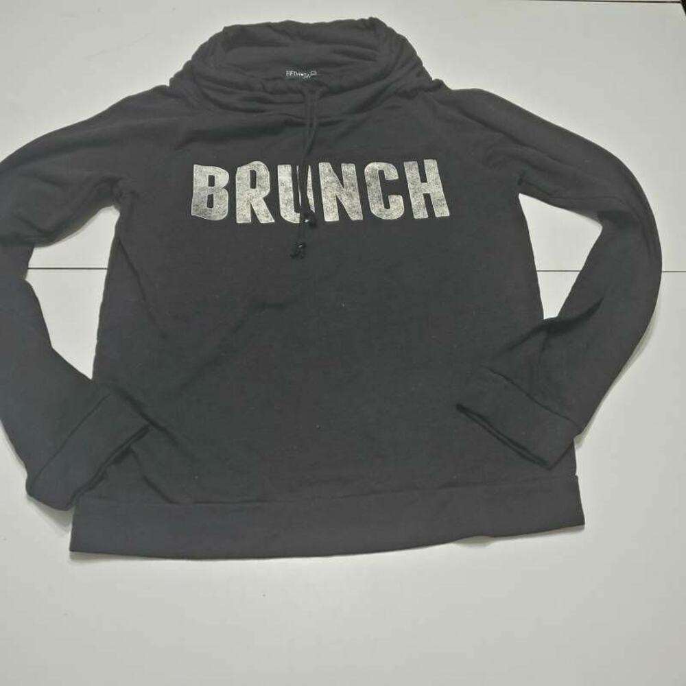 Fifth Sun Womens Pullover Sweatshirt Black White Brunch Drawstring Long Sleeve M